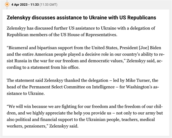 Zelenskyy discusses assistance to Ukraine with US Republicans